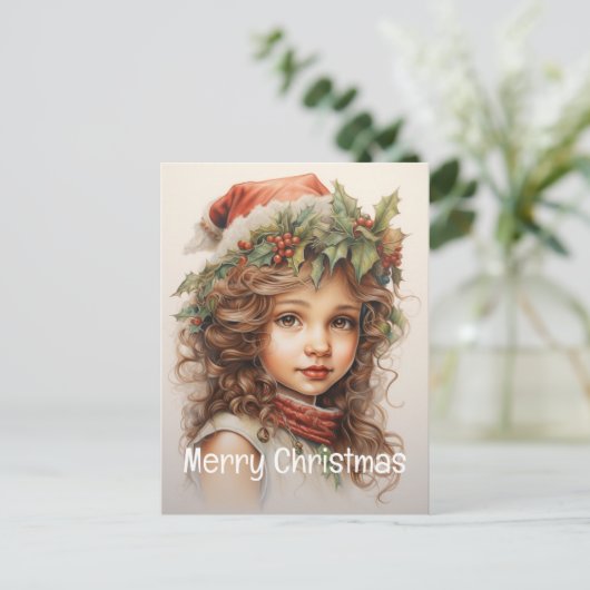 Kerstmeisje Custom 24 van 25 Feestdagenkaart (Staand voorkant)