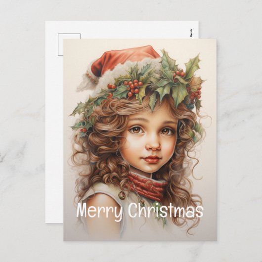 Kerstmeisje Custom 24 van 25 Feestdagenkaart (Voorkant / Achterkant)