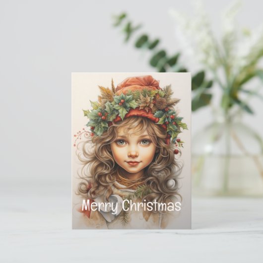 Kerstmeisje Custom 25 van 25 Feestdagenkaart (Staand voorkant)