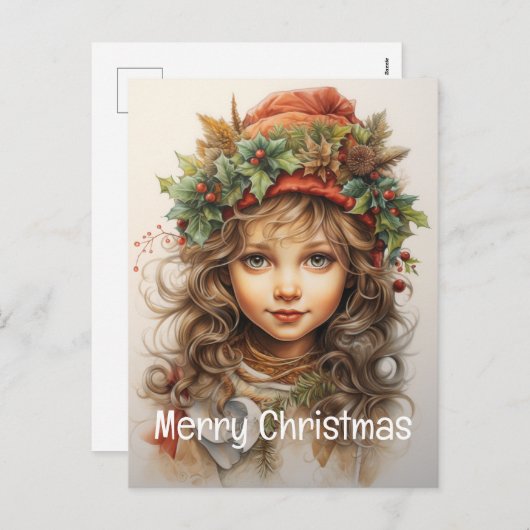 Kerstmeisje Custom 25 van 25 Feestdagenkaart (Voorkant / Achterkant)