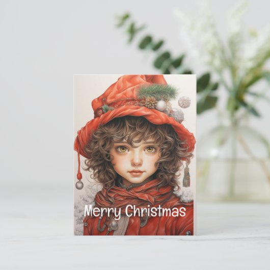 Kerstmeisje Custom 2 van 25 Feestdagenkaart (Staand voorkant)