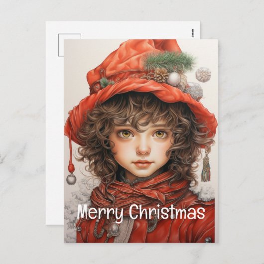 Kerstmeisje Custom 2 van 25 Feestdagenkaart (Voorkant / Achterkant)