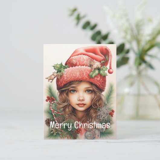 Kerstmeisje Custom 3 van 25 Feestdagenkaart (Staand voorkant)