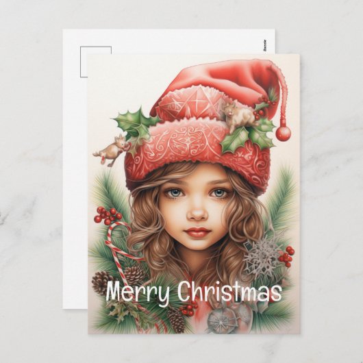 Kerstmeisje Custom 3 van 25 Feestdagenkaart (Voorkant / Achterkant)