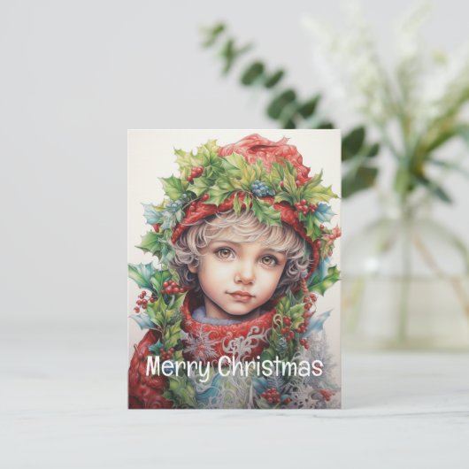 Kerstmeisje Custom 4 van 25 Feestdagenkaart (Staand voorkant)