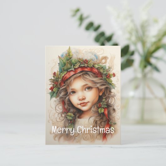 Kerstmeisje Custom 5 van 25 Feestdagenkaart (Staand voorkant)