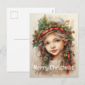 Kerstmeisje Custom 5 van 25 Feestdagenkaart (Voorkant / Achterkant)