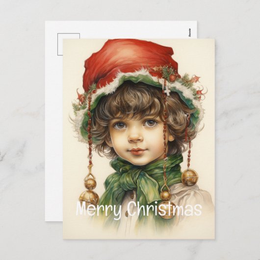 Kerstmeisje Custom 6 van 25 Feestdagenkaart (Voorkant / Achterkant)