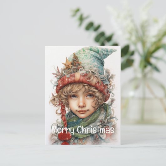 Kerstmeisje Custom 7 van 25 Feestdagenkaart (Staand voorkant)