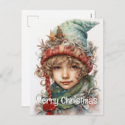 Kerstmeisje Custom 7 van 25 Feestdagenkaart (Voorkant / Achterkant)