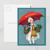 Kerstmeisje, Dachshund Puppy, Red Umbrella Briefkaart (Voorkant / Achterkant)