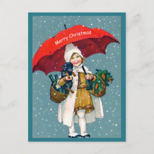 Kerstmeisje, Dachshund Puppy, Red Umbrella Briefkaart