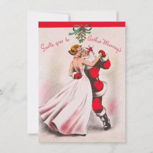 Kerstmeisje danst met kerstman feestdagenkaart