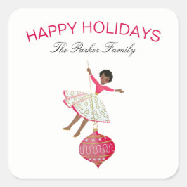  kerstmeisje dat op Ornament zwaait Vierkante Sticker