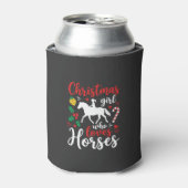 Kerstmeisje dat van paarden houdt blikjeskoeler (Blikje Voorkant)