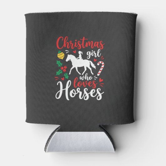 Kerstmeisje dat van paarden houdt blikjeskoeler (Voorkant)