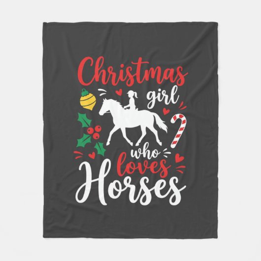 Kerstmeisje dat van paarden houdt fleece deken (Voorkant)