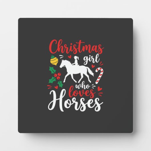 Kerstmeisje dat van paarden houdt fotoplaat (Voorkant)