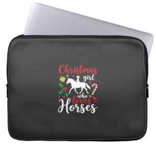 Kerstmeisje dat van paarden houdt laptop sleeve