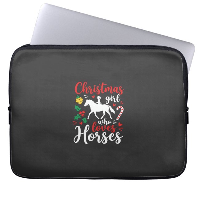 Kerstmeisje dat van paarden houdt laptop sleeve (Voorkant)