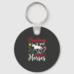 Kerstmeisje dat van paarden houdt sleutelhanger