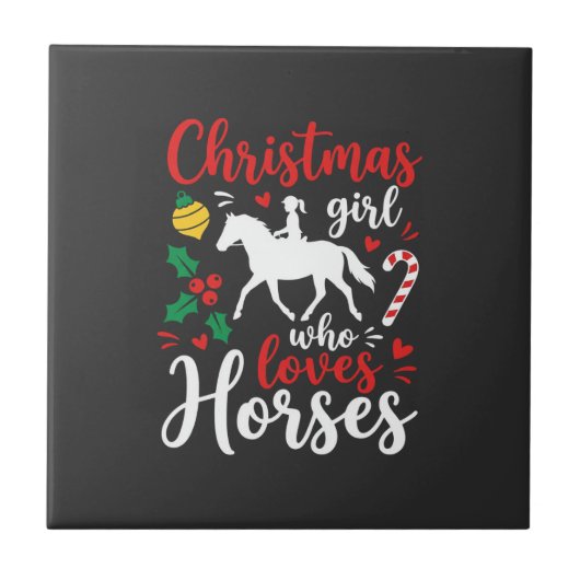 Kerstmeisje dat van paarden houdt tegeltje (Voorkant)