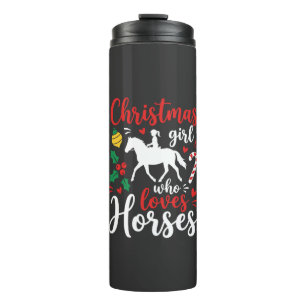 Kerstmeisje dat van paarden houdt thermosbeker