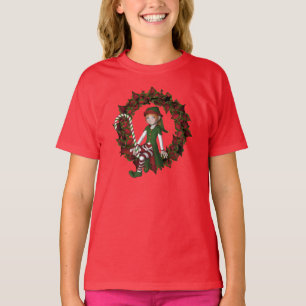 Kerstmeisje Elf op Wreatcute Holiday T-shirt