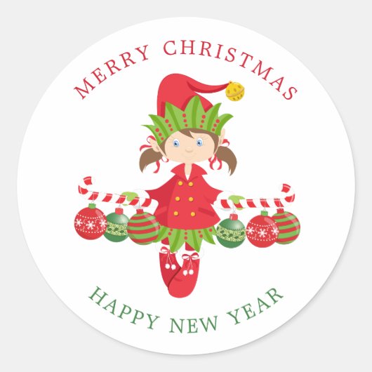 Kerstmeisje Elf Ronde Sticker (Voorkant)