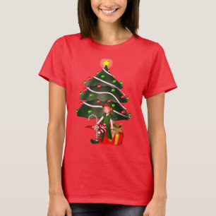 kerstmeisje Elf Tree Cadeau Cute T-shirt