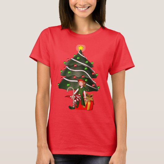 kerstmeisje Elf Tree Cadeau Cute T-shirt (Voorkant)