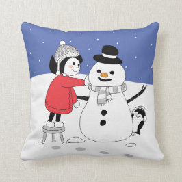 Kerstmeisje en Snowman Cushion Kussen
