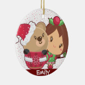 Kerstmeisje en Teddy Bear Holiday op persoonlijke  Keramisch Ornament (Rechts)