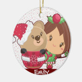 Kerstmeisje en Teddy Bear Holiday op persoonlijke  Keramisch Ornament (Links)