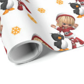 Kerstmeisje en -vogel cadeaupapier (Rol Hoek)