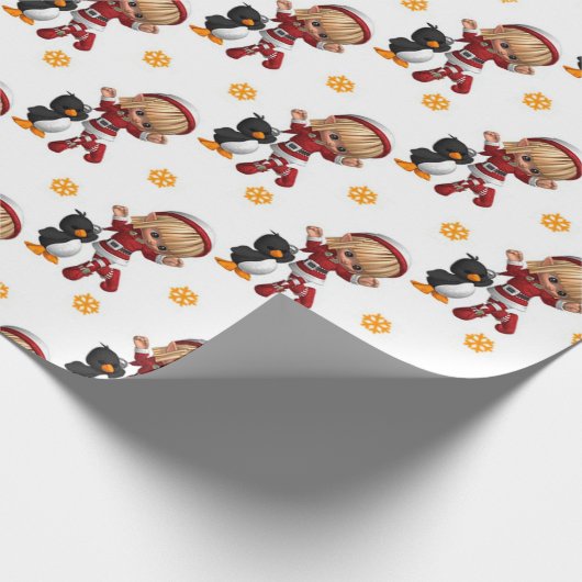 Kerstmeisje en -vogel cadeaupapier (Hoek)