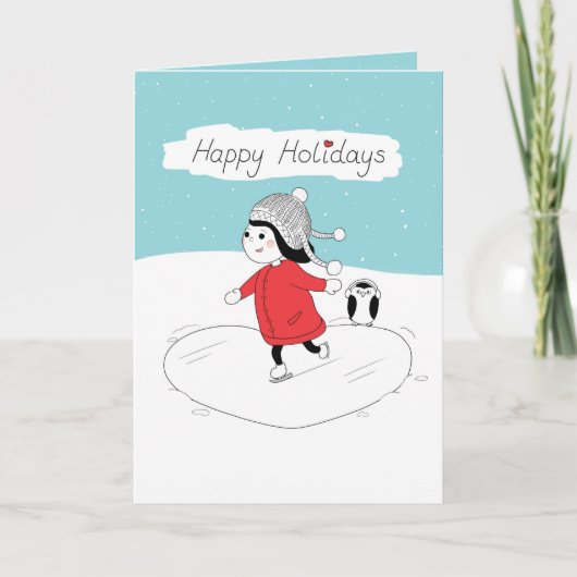 Kerstmeisje ijskaartje feestdagen kaart (Voorkant)