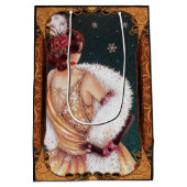 kerstmeisje in een gouden kleedtegat medium cadeauzakje (Achterkant)