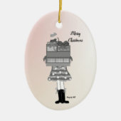 Kerstmeisje in zwart-wit keramisch ornament (Voorkant)