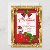 kerstmeisje Jongen Baby shower Rood Goud Gift Box  Kaart (Voorkant)