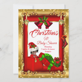 kerstmeisje Jongen Baby shower Rood Goud Gift Box  Kaart