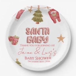 Kerstmeisje Jongens Vakantie Baby Shower   Papieren Bordje