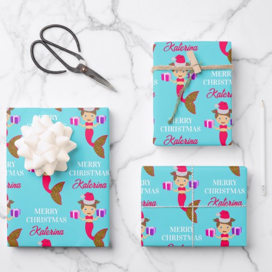 Kerstmeisje kerstman kerstman kerstman kerstman ke inpakpapier vel (Voorkant)