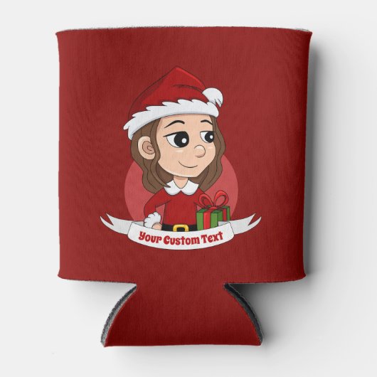 kerstmeisje met bruin haar haar blikjeskoeler (Voorkant)