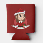 kerstmeisje met bruin haar haar blikjeskoeler (Achterkant)