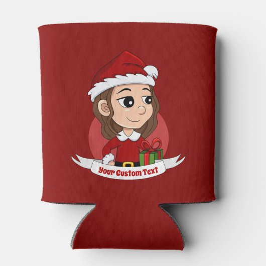 kerstmeisje met bruin haar haar blikjeskoeler (Achterkant)