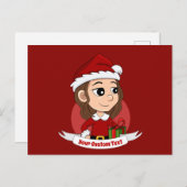 kerstmeisje met bruin haar haar briefkaart (Voorkant / Achterkant)