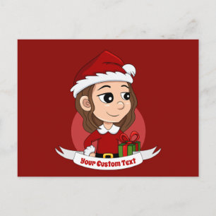 kerstmeisje met bruin haar haar briefkaart