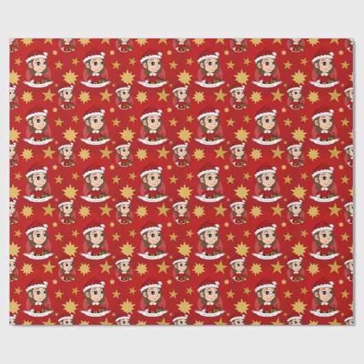 kerstmeisje met bruin haar haar cadeaupapier (Vlak)