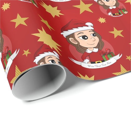 kerstmeisje met bruin haar haar cadeaupapier (Rol Hoek)